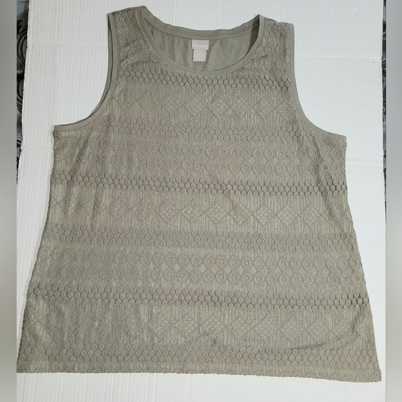 Chico Womens Sleeveless Tank-Top Size XL Olive Green w/ Stiching - Picture 6 of 12